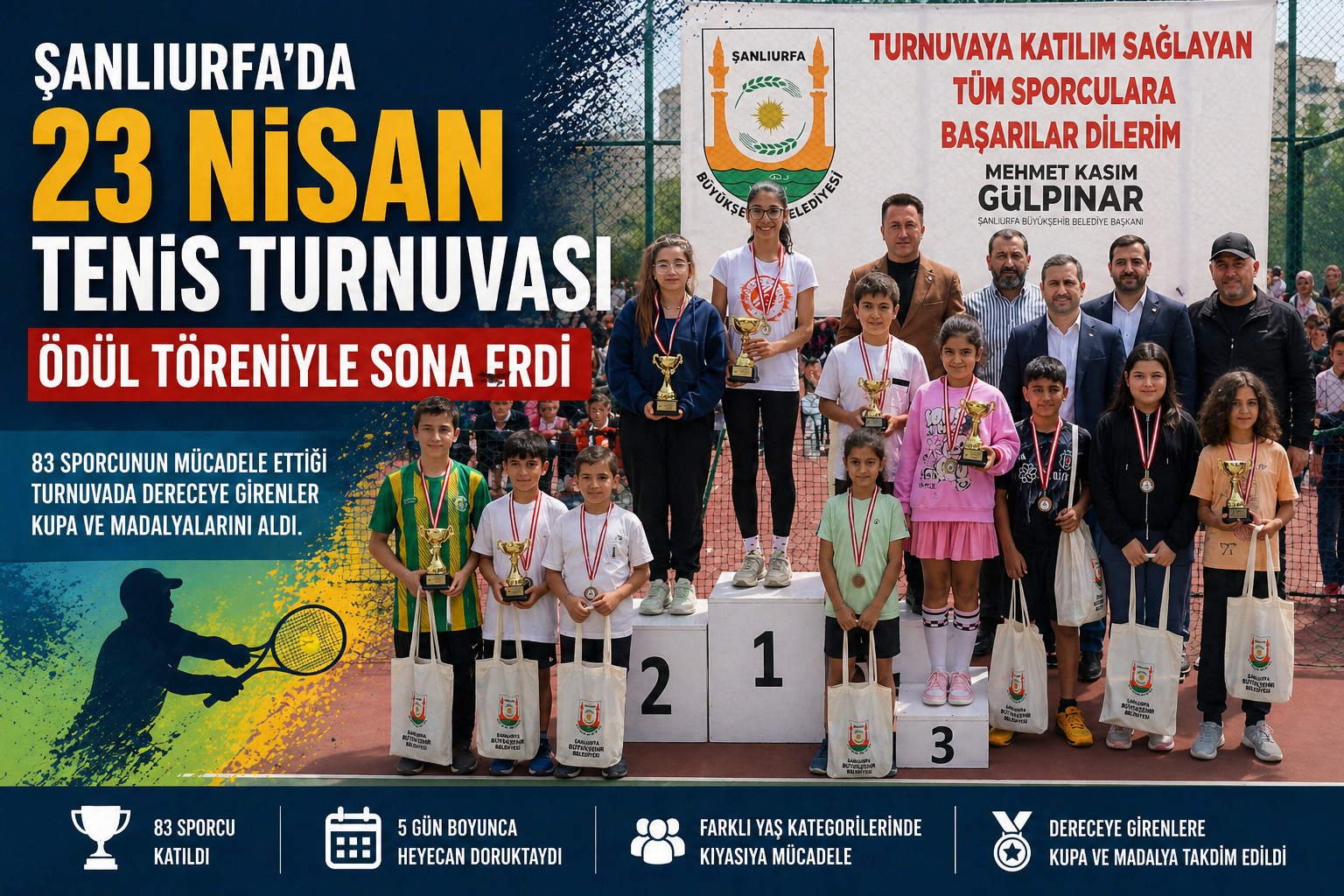 ŞANLIURFA’DA 23 NİSAN TENİS TURNUVASI ÖDÜL TÖRENİYLE SONA ERDİ